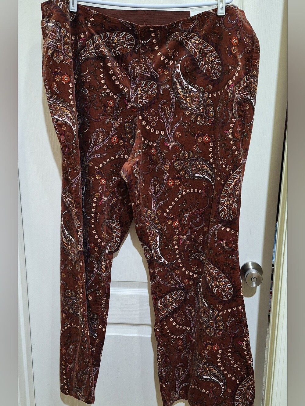NWT CATO Paisley Corduroy Pull-On Pants Hi-Rise Flare Brown Retro Plus Size 26W